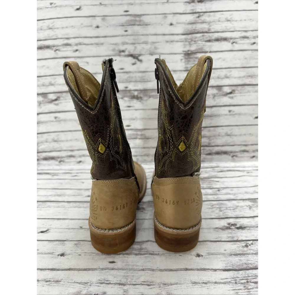 Agavero Rodeo Boots Girls Size 1 Leather Brown Embroidered Pattern
